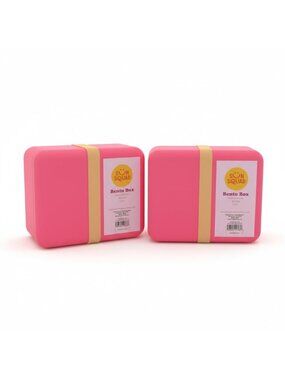 Sun Squad Pink Bento Box Set Of 2 With Yellow Bands Durable Plastic Stackable De